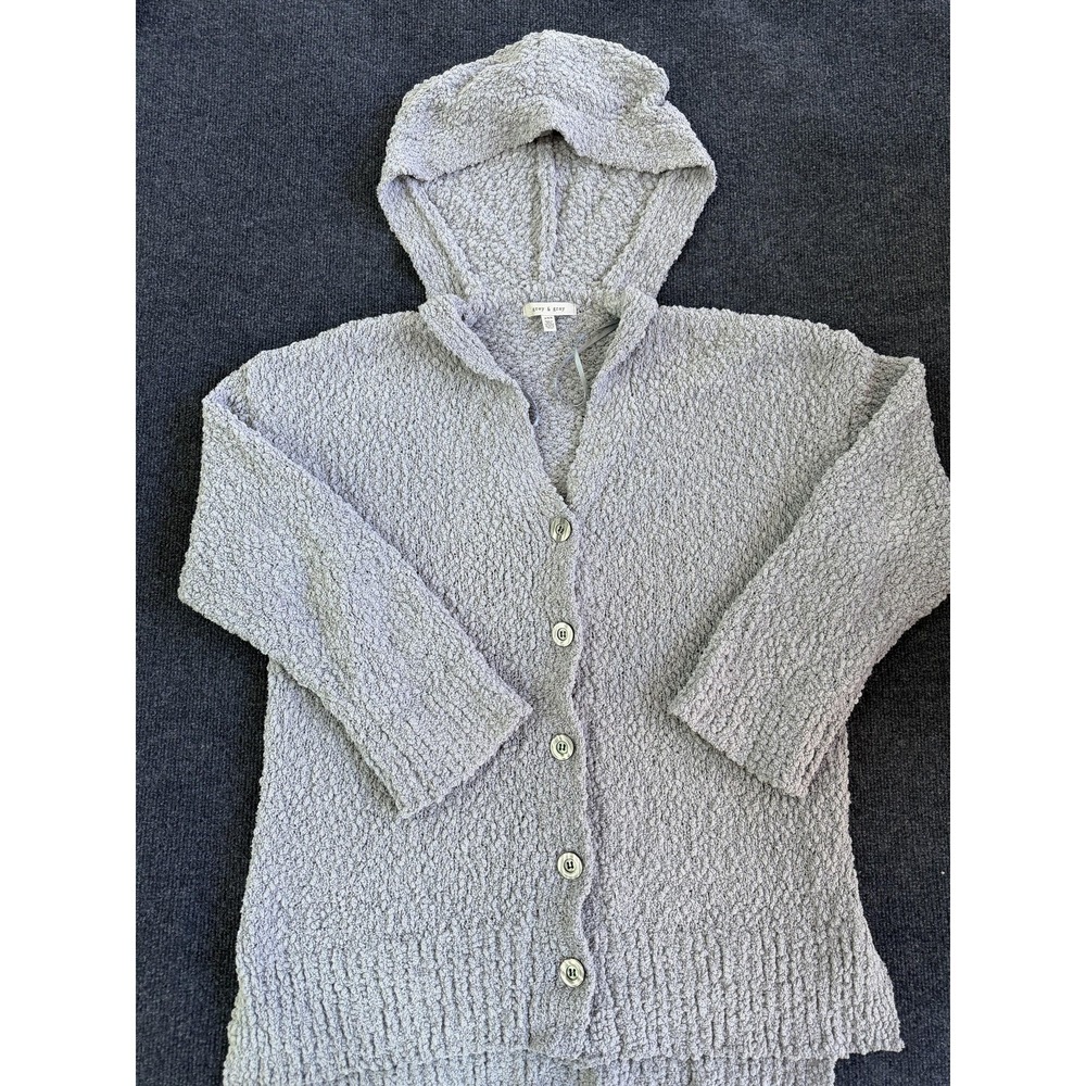 Grey & Gray Cardigan Sweater Womens Medium Gray Hooded Button Chunky-Knit